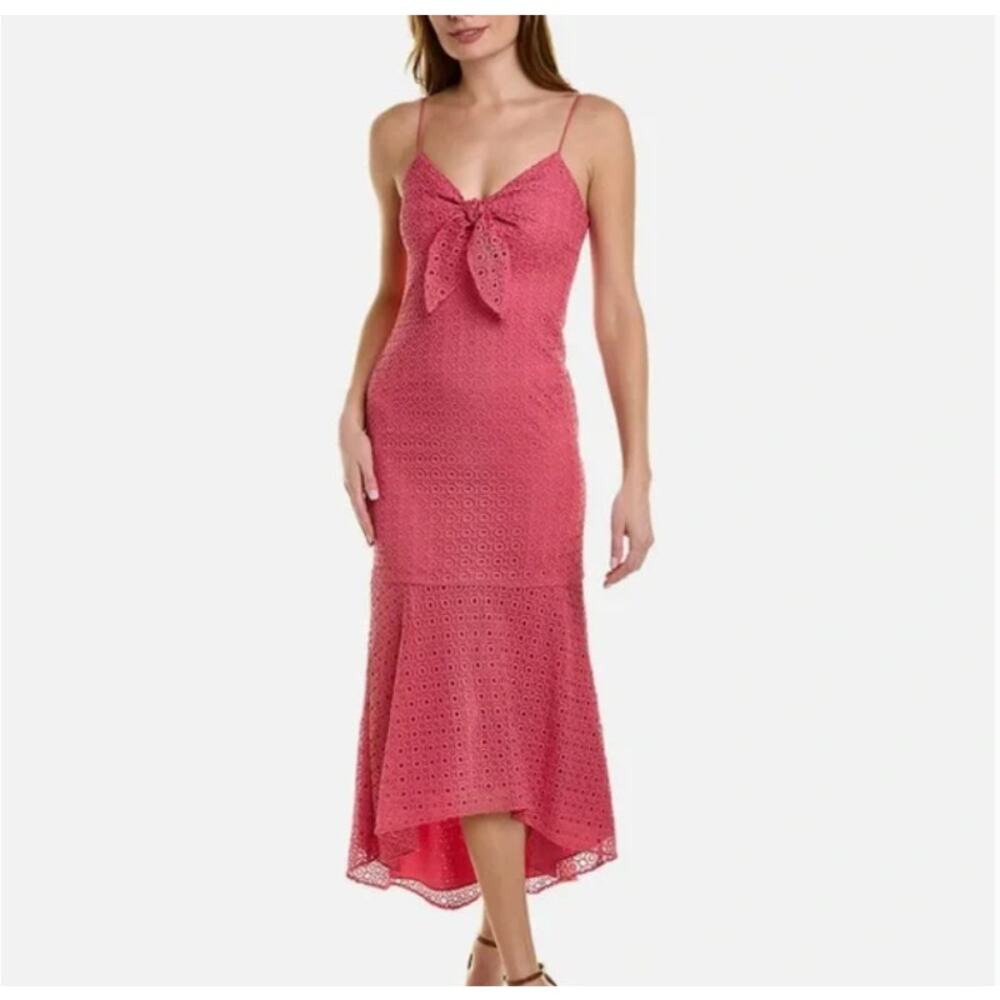 Aidan by Aidan Mattox Pink Eyelet Lace Sleeveless Midi Dress Tie Front Womens 2